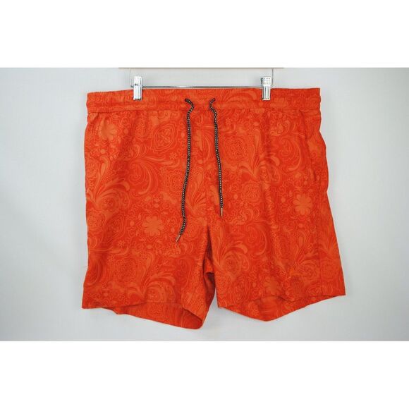 Tommy Bahama‎ Relax Men's Large Orange Floral Print Swim Trunks Lined Shorts 6" - Picture 1 of 3